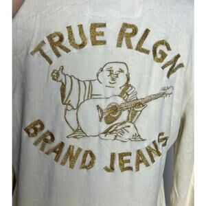 True Religion Cream Gold Embroidered Tracksuit Set Velour Y2K Hoodie Joggers XL